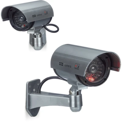 Afbeelding van Relaxdays 2x dummy beveiligingscamera voor wandmontage LED licht zilver nepcamera