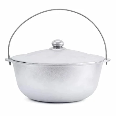 Afbeelding van Kazan van gegoten aluminium Tatarski Aziatische pot Tatarskij met beugel en deksel, toeristische stoofpan, ketel WOK handvat