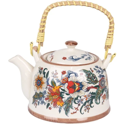 Afbeelding van Clayre &amp; Eef Theepot met Filter 800 ml Wit Blauw Keramiek