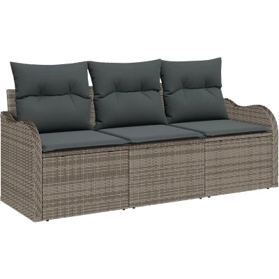 Afbeelding van vidaXL 3 delige Tuin Sofa Set met Kussens Grijs Poly Rattan, 2 Zits Opbergruimte &amp; Rattan