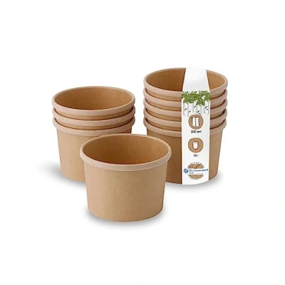 Afbeelding van BIOZOYG biologische kartonnen bekers eetbekers van kraftkarton, bruin, composteerbare beker, soepbeker, to go, ijsbeker, karton, 25 wegwerpbekers, biologisch afbreekbaar, 200 ml
