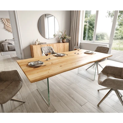Afbeelding van Eetkamertafel Edge eiken natuur 200x100x3 glas Live
