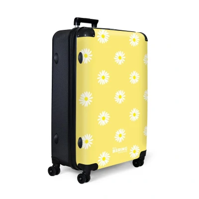 Afbeelding van NoBoringSuitcases.com® Koffer groot Reiskoffer lichtgewicht Pastel geel met madeliefjes Rolkoffer 4 wielen Grote trolley XL 98 liter bagage
