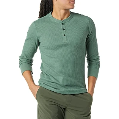 Afbeelding van Amazon Essentials Men&#039;s Henley shirt met lange mouwen, wafelpratoon en slanke pasvorm, Groen, S