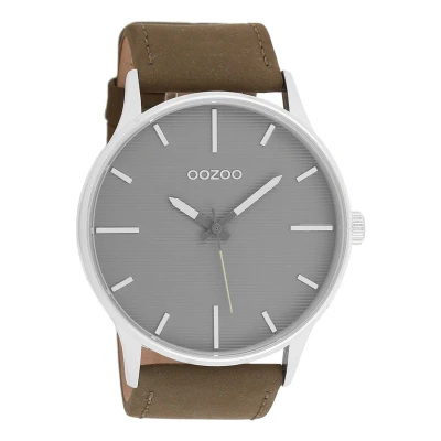 Afbeelding van OOZOO Timepieces Zilverkleurige horloge met groene leren band C8553