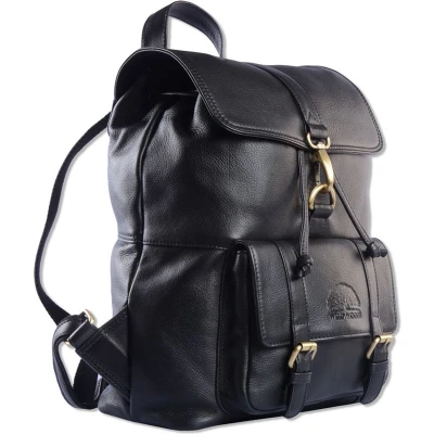 Afbeelding van WILD WOODS Leren Unisex Rugzak met Voorvak Dames en Heren Wandel Rugtas Nappa Leer Zwart