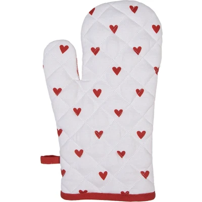 Afbeelding van Clayre &amp; Eef Ovenwant 18x30 cm Wit Rood Katoen Hartjes