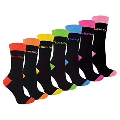 Afbeelding van 7 Pack Womens Days Of The Week sokken Sock Snob Zwarte nieuwigheid jurk voor dames, DOTW, 37 42 EU