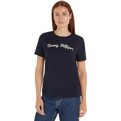 Afbeelding van Tommy Hilfiger Script Tshirt print, Dames, Maat: XS, Desert sky