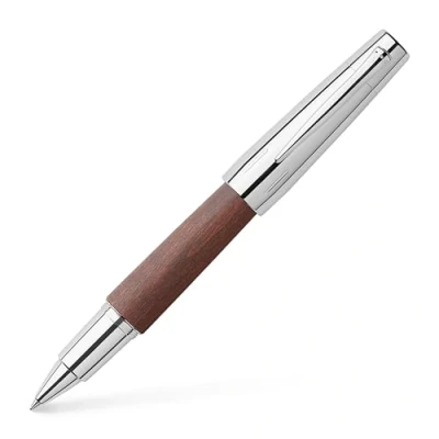 Afbeelding van Faber Castell 148215 rollerbalpen e motion hout/chroom, metalen punt 0,7 mm, inclusief geschenkverpakking, schachtkleur donkerbruin/zilver