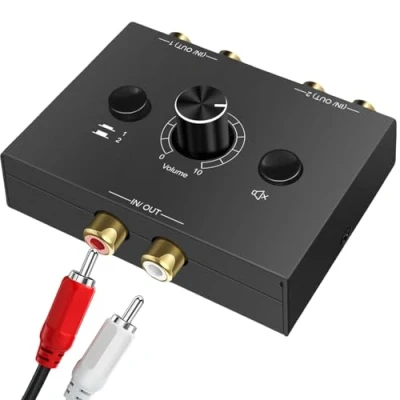 Afbeelding van RCA Cinch Stereo Audio Switch 2 (1) IN 1(2) Out, R/L met Volume Control, Bidirectionele Aux Sound Selector Schakelaar Splitter Box voor CD Player Computer Luidsprekers