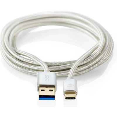Afbeelding van USB A naar C kabel 1 meter 3.0 (Vertind koper, Nylon, Zilver)