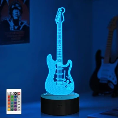 Afbeelding van Gitaar 3D lamp, CooPark Illusion Hologram nachtlampje met 16 kleuren veranderen Afstandsbediening Dimmerfunctie, muziek thema Slaapkamerdecoratie Cadeaus voor jongens meisjes