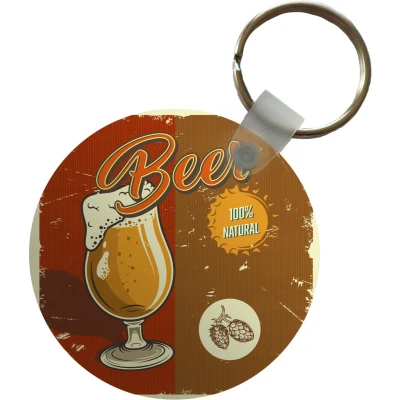 Afbeelding van Sleutelhanger Mancave Bier Rood Vintage Plastic Rond Uitdeelcadeautjes Vaderdag cadeau Geschenk Cadeautje voor hem Tip Mannen
