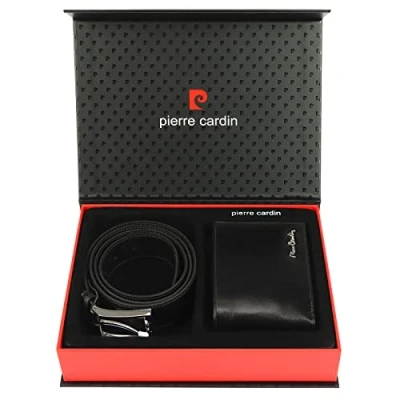 Afbeelding van Pierre Cardin Elegante cadeauset voor heren, portemonnee en riem, van 100% natuurlijk leer, minimalistisch, elegant, stijlvol, Kerstmis, verjaardag, in een doosjoriem, 135 cm, ZG 101