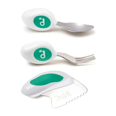 Afbeelding van doddl 3 delige messen , lepel en vorkset Leer Peuterbestek in enkele minuten, 1 jaar oud ouder, babygeleide spenen benodigdheden, Aqua