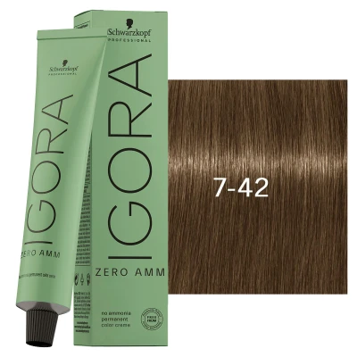 Afbeelding van Schwarzkopf Igora Zero Amm 7 42 Medium Blond Beige Ash 60 ml
