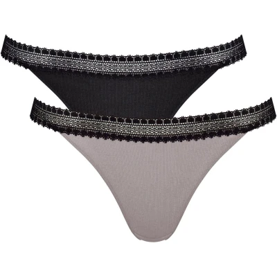 Afbeelding van Sloggi 2P GO Ribbed Tanga Briefs Zwart/Grijs ecologisch katoen Small Dames