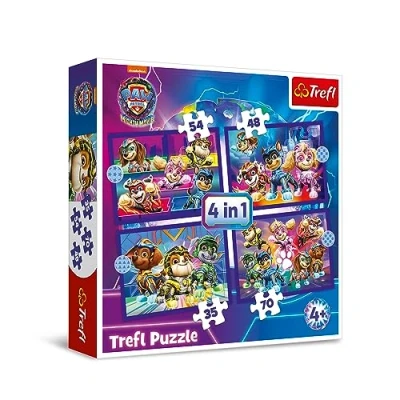 Afbeelding van Trefl PAW Patrol: The Mighty Movie, Helden snellen te hulp Puzzel 4 in 1, puzzels, van 35 tot 70 stukjes Verschillende moeilijkheidsgraden, voor kinderen vanaf jaar