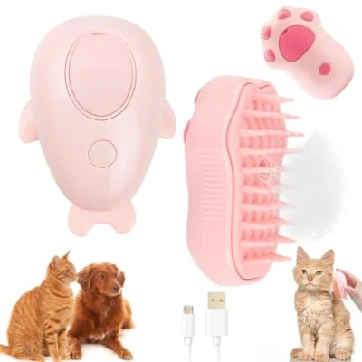 Afbeelding van 2 stuks stoomborstel voor katten en honden, 3 in 1 kattenstomer, hondenborstel, dierenborstel, honden katten, verwijdering van overtollig haar ondervacht