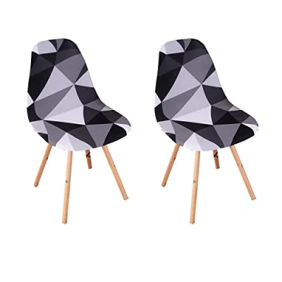 Afbeelding van Highdi Scandinavische eetkamerstoelhoezen, stretch, universeel, armloze stoelhoezen, verwijderbare wasbare stoelhoezen voor keuken, slaapkamer, woonkamer, lounge (2 stuks, zwarte driehoek)