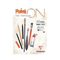 Afbeelding van Clairefontaine 96538C Paint&#039;ON Fijnkorrelige blokken met 4 DIN A5, aan de bovenkant gelijmd, 40 vellen, 250 g, wit, 1 stuks