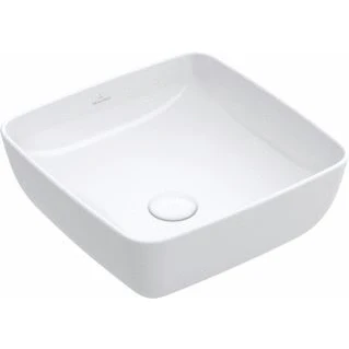 Afbeelding van Villeroy en boch artis opzetwastafel hoekig wand verhoogde voet geen overloop 410 x 410mm dxb wit alpine 41784101