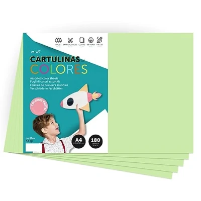 Afbeelding van Cartulina de Colores, A4 Color Pastel, Folios Colores 180gr para Manualidades, Imprimir tus Documentos y Diseños Creativos, Pastel · m office (x250, verde claro)