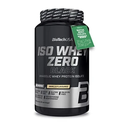 Afbeelding van BioTechUSA Iso Whey Zero Black met Creatine, Zink, Vitamine B3 &amp; Aminozuren 90% Eiwit Suikervrij, Lactosevrij, Glutenvrij, 908 g, Vanille