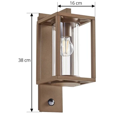 Afbeelding van Lucande buitenwandlamp Ferda, sensor, pendel, brons, E27