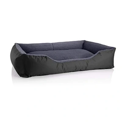 Afbeelding van BedDog® hondenmand TEDDY, vierkant hondenkussen, grote hondenbed, hondensofa, hondenhuis, met afneembare hoez, wasbaar, XXXL, zwart/grijs
