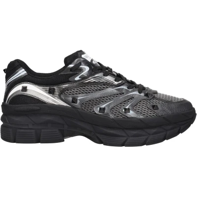 Afbeelding van Studded Fabric Sneakers with Lace Up Closure Black
