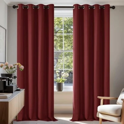 Afbeelding van Deconovo Set van 2 verduisteringsgordijnen, bescherming tegen kou, voor woonkamer, 220 x 140 cm (hoogte breedte), rood
