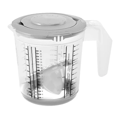 Afbeelding van Keeeper Maatbeker met deksel en Citruspers Antislip 1L 14x15cm noords grijs