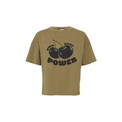 Afbeelding van QS MIT ÜBERSCHNITTENER Schulter Tshirt print, Dames, Maat: Large, Olivgrün