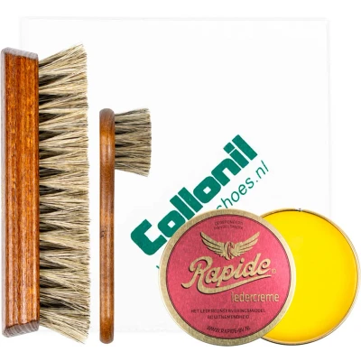 Afbeelding van Rapide ledercreme bescherming set inwrijf + uitwrijfborstel poetsdoek leervet schoenpoetsset leer