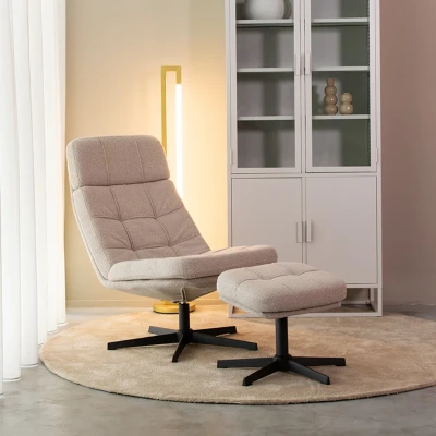 Afbeelding van LABEL51 Alvar fauteuil bouclé naturel + hocker Boucle