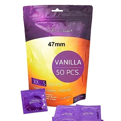 Afbeelding van VIBRATISSIMO Condooms XXS Vanilla 50 pack I Premium met aroma voor mannen Vanille dunne wanddikte &amp; geur voelen uiterst dun en gevoelig b=47mm