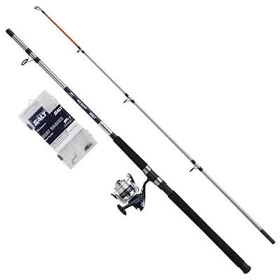 Afbeelding van Shakespeare SALT Boat Basher combo Set, hengel en haspel combo, draaiende inclusief harde koffer tackle box, kunstaas eindtackel, zee bootvissen, Unisex, blauw wit, 2,10 m 100 300 g