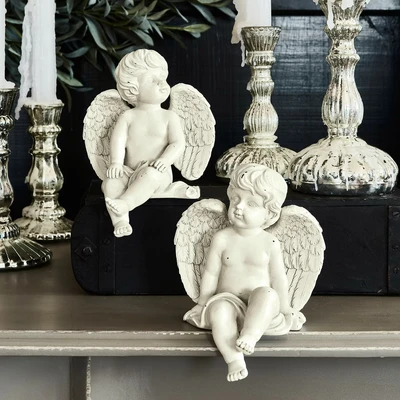 Afbeelding van LOBERON Decoratie engel set van 2 Starlight antiekwit