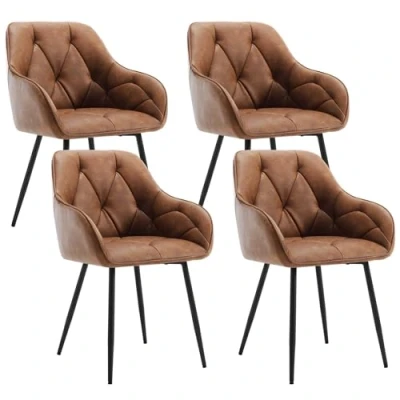 Afbeelding van WOLTU Set van 4 eetkamerstoelen, keukenstoel, eetkamerstoel, woonkamer, ergonomische stoel, armleunstoel, gestoffeerde zitting vintage kunstleer, metalen poten, bruin, EZS03br