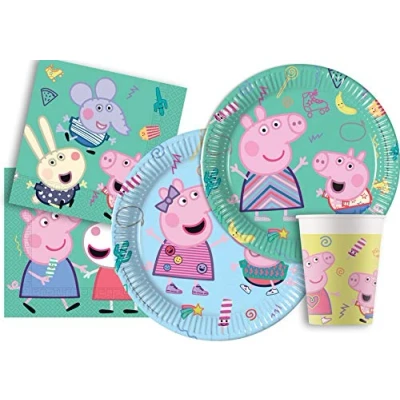 Afbeelding van Ciao Feesttafelset Peppa Pig Messy Play 24 personen (112 stuks: papieren borden Ø23cm, Ø20cm, bekers 200ml, 40 servetten 33x33cm), Y5047