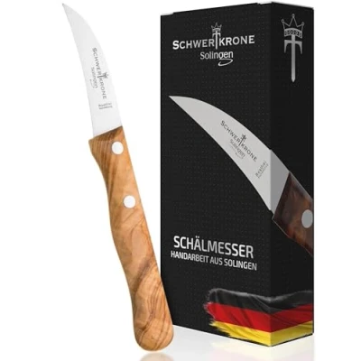 Afbeelding van Schwertkrone Solingen Germany Fruitmes/groentemes, scherp, schilmes, hout, olijf, 15,5 cm, gebogen, roestvrij, vogelsnavel (1)