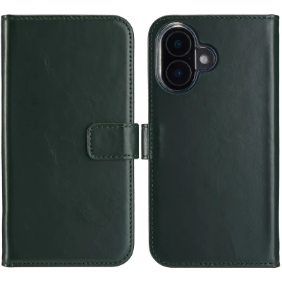 Afbeelding van Apple iPhone 16 Hoesje Echt leder Selencia Bookcase Groen Telefoonhoesje