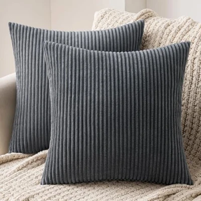 Afbeelding van MIULEE Set van 2 kussenslopen, corduroy, decoratieve kussensloop, bankkussen, sierkussen met verborgen ritssluiting, 45 x cm, grijs