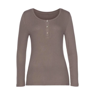 Afbeelding van Lascana Langarm Longsleeve, Dames, Maat: 44/46, Taupe