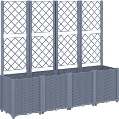 Afbeelding van Plantenbak met latwerk 160x40x140 cm polypropeen grijs