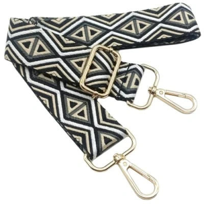 Afbeelding van Verstelbare schouderriem voor dameshandtassen, beige/zwart, 80 130 cm, tasriem met gouden karabijnhaak, duurzaam, crossbody tas, gitaar, moderne tassen, accessoires, 3,8 1217
