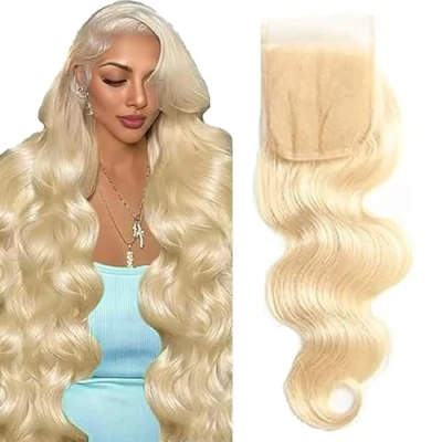 Afbeelding van Tuheerst 613 Blonde Lace Closure Brazilian Human Hair 4x4 Front Body Wave 24 Inches Free Part Unprocessed Virgin