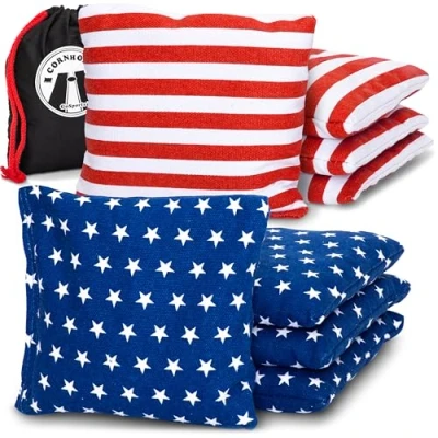 Afbeelding van GoSports Officiële verordening Cornhole Bean Bags Set (8 All Weather Bags) Amerika sterren en strepen of rood blauw kies je stijl, veelkleurig, 6&quot; x